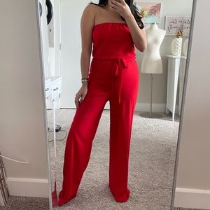 Agaci Red Strapless Jumpsuit Size S